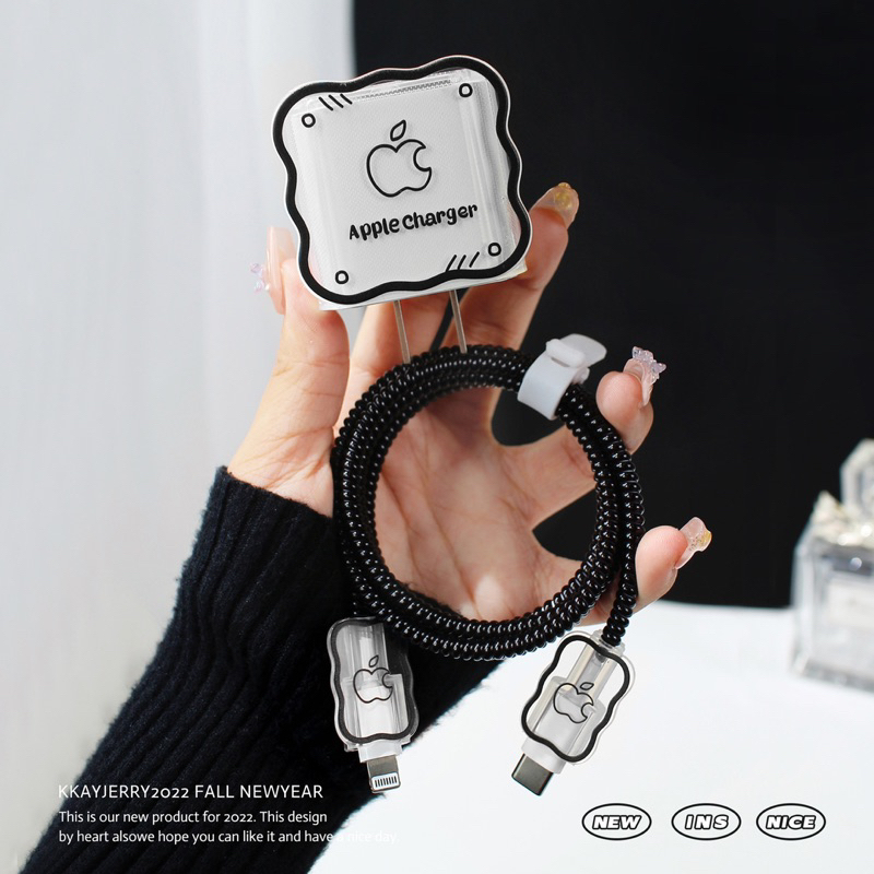 Black &amp; White Cartoon Comical Softcase Pelindung Kabel Cas HP Lucu Cable Charger Protector for iphone