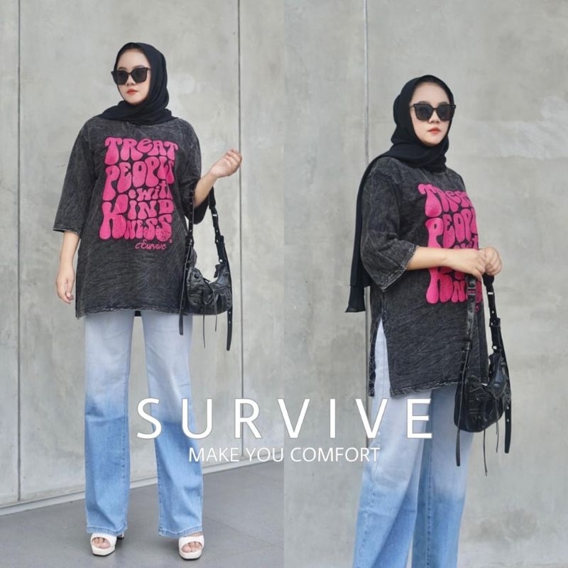 Kaos Wanita Hijab Oversize Tunik Survive Atasan Wanita Bigsize Ld120 Baju Wanita Jumbo BlackWash