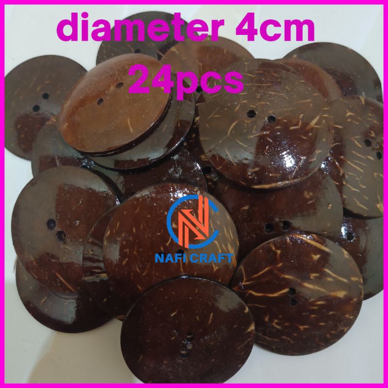 kancing batok kelapa diameter 4 cm lubang dua | kancing batok 4 cm pernis | kancing batok kelapa per