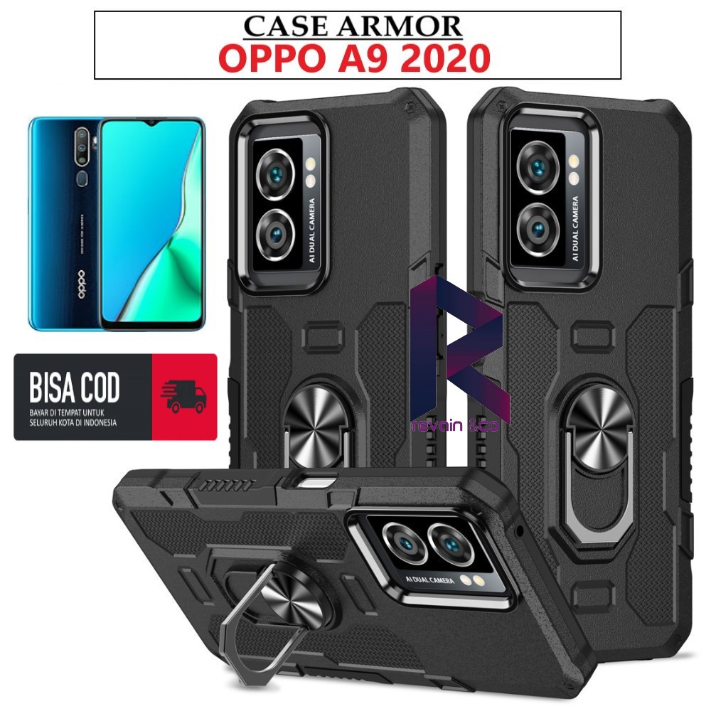 Case Armor OPPO A9 2020 Iring Cincin Magnetic Kesing Hp Protect kamera Premium Hard Case Standing Robot Pelindung Kamera