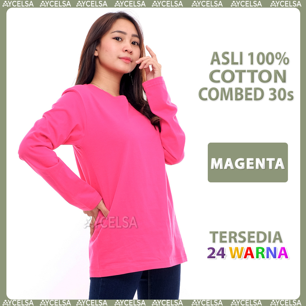 Kaos Polos Wanita Lengan Panjang Magenta / Atasan Wanita Lengan Panjang Pink Fanta