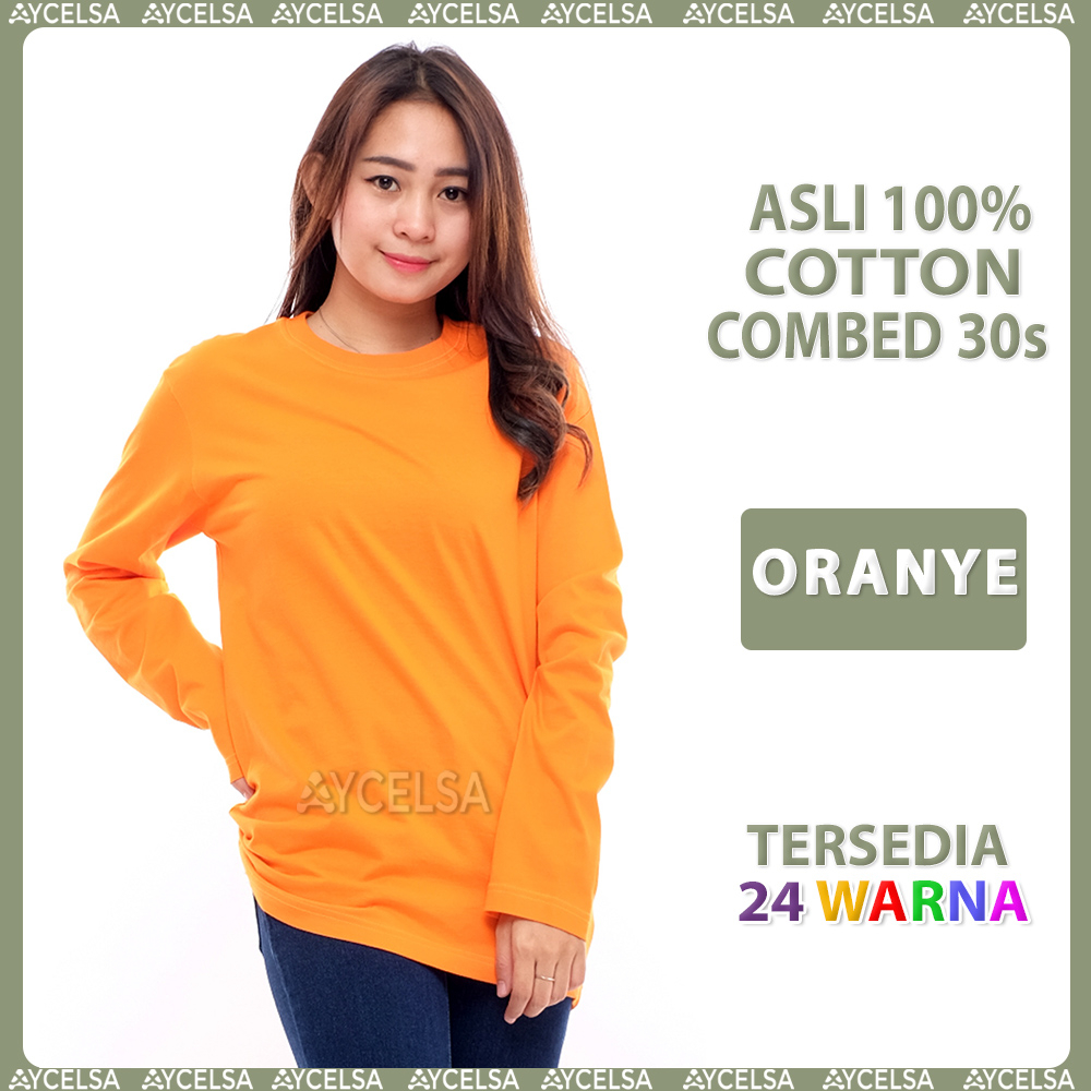 Kaos Polos Wanita Lengan Panjang Oranye / Atasan Wanita Lengan Panjang Orange