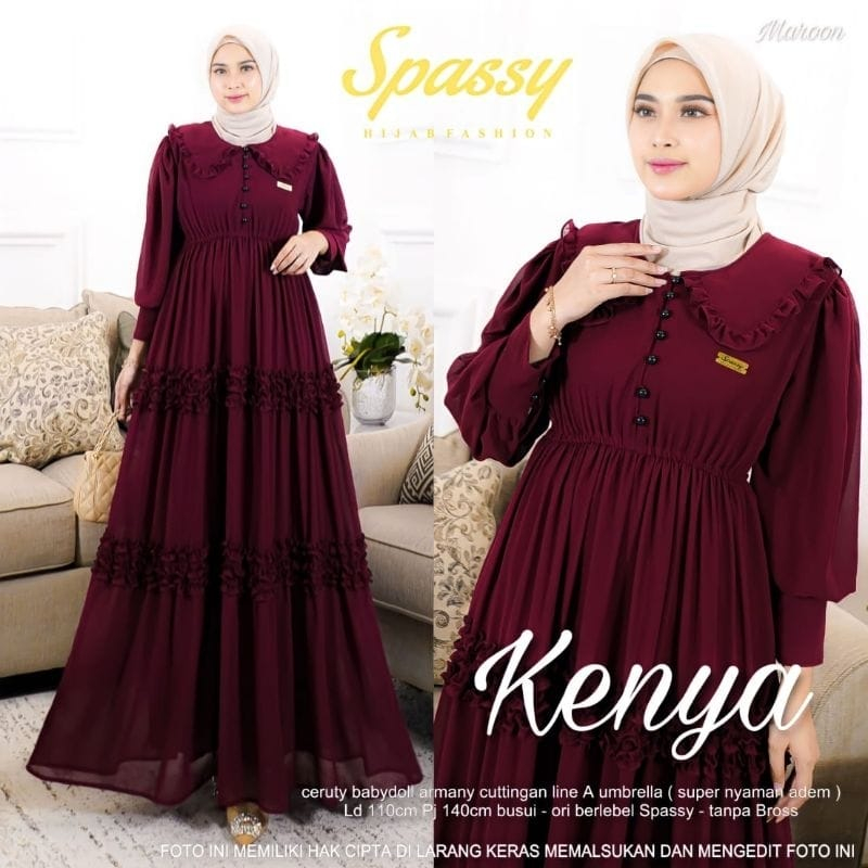 Terbaru Kenya Dress Ceruty Babydoll Full Furing Gamis Pesta Mewah Elegan Baju Kondangan Wanita Long Dress Kenaya