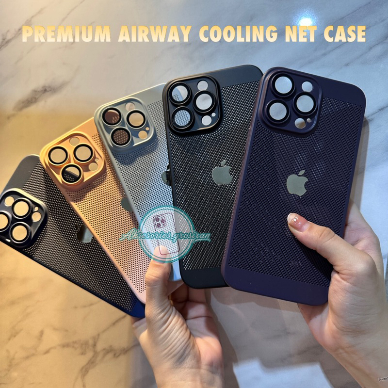 NEW !! Premium Slim Fit AIRWAY COOLING Net Case Anti Panas Iphone 11 12 13 14 PRO MAX 14+ PLUS Lens Protector Cover