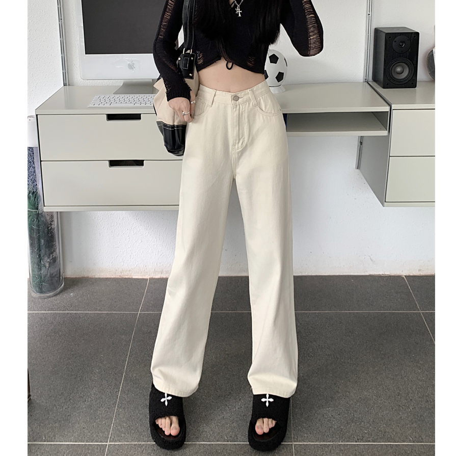 Celana Jeans Wanita Kekinian Korea Style High Waist Straight Jeans Loose Kasual Premium Celana Jeans Hitam Wanita