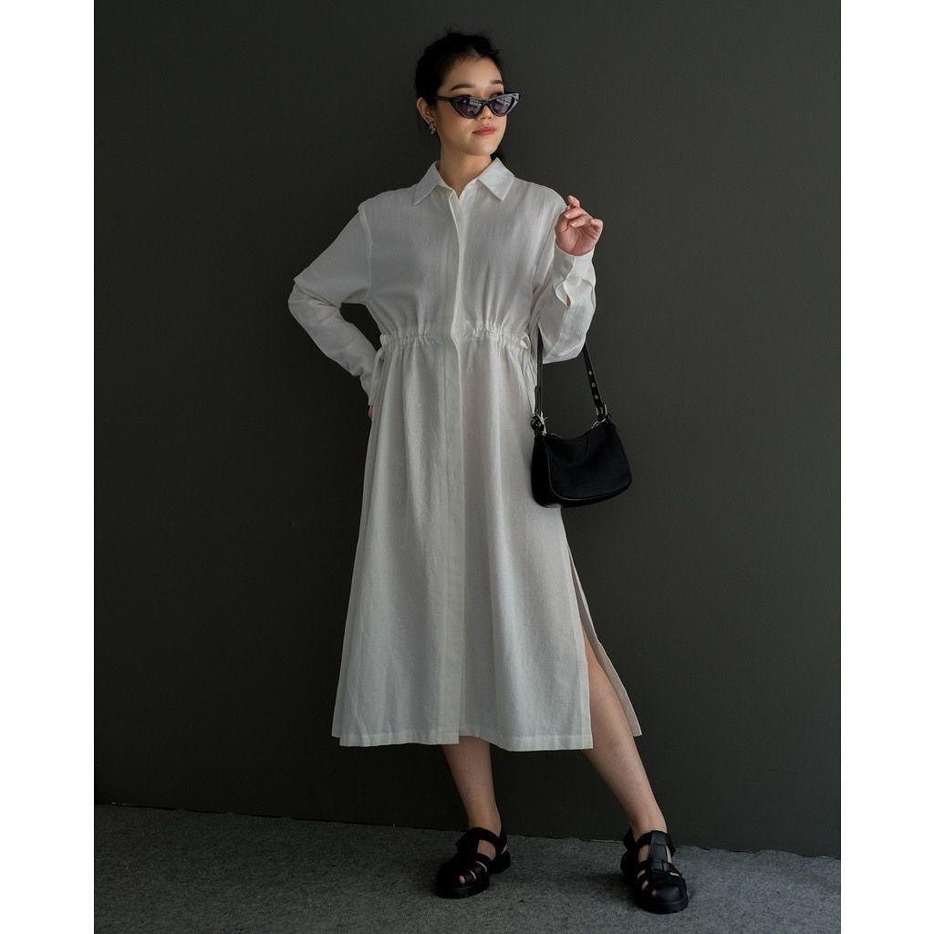 GAMIS WANITA TERBARU SERINA MIDI DRESS HS BAHAN KAIN POLO LINEN MIDI DRESS LINEN JUMBO MINI DRESS KO