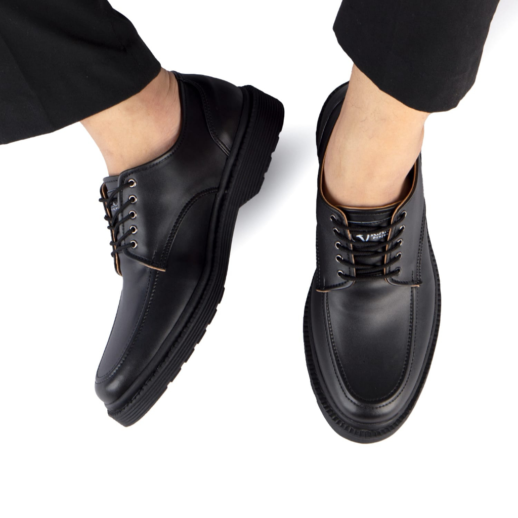 FREDDO 2.0 FULL BLACK |ManNeedMe x RAN| Sepatu Pantofel Pria Formal Derby Shoes SOL DIJAHIT