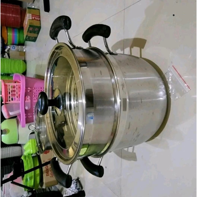 (keluargastore)klakat susun 2 stainless steel soup pan 24 cm stainless works panci kukus steamer 2 susun 24 cm dandang kukusan stainless serbaguna soup pan