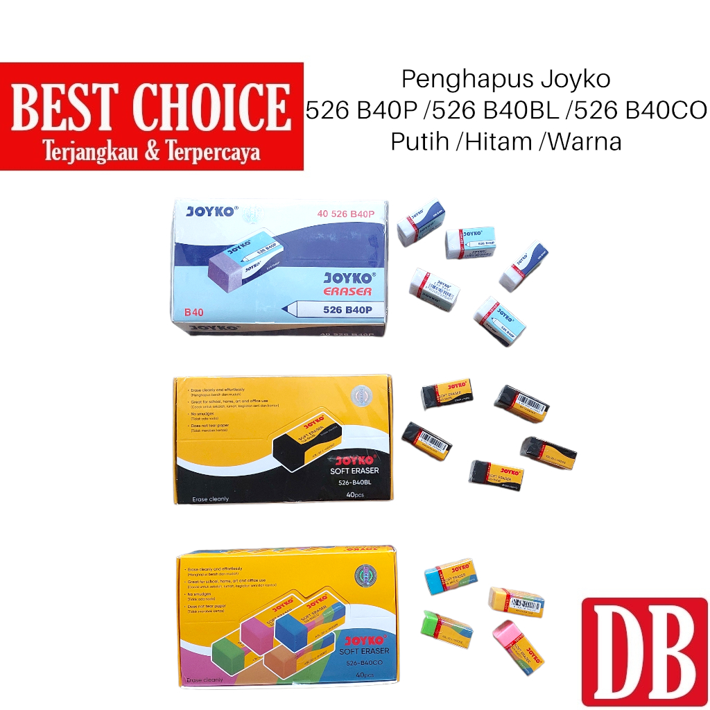 

Arm (40pcs) Penghapus / Eraser Joyko Kecil 526 B40BL (Hitam) / B40P (Putih) / B40CO (Warna) 40pcs