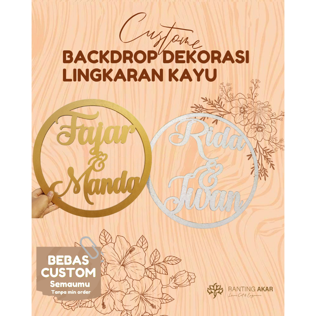 Backdrop Lingkaran Kayu Nama Dekorasi Wedding Inisial Lamaran Pernikahan Papan Dinding Round