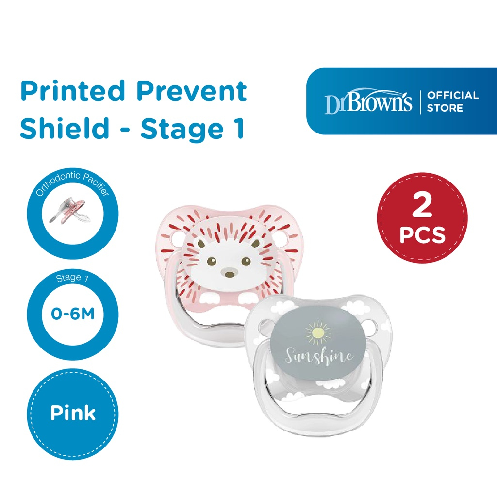 Dr.Brown's Prevent PRINTED SHIELD Pacifier-Stage 1 / Stage 2 - Boy/Girl Animal - 2Pack / Empeng bayi / dot