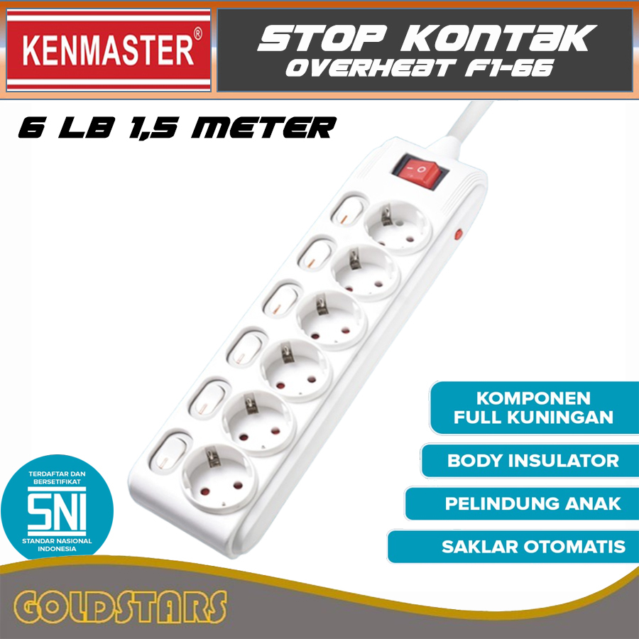 Stop Kontak 6 Lubang Kenmaster Terminal Colokan Listrik 1.5 Meter F1-66