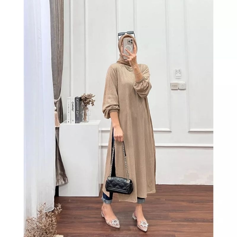 Tamstore Long Tunik Knit Hornet Atasan Wanita Syahnaz