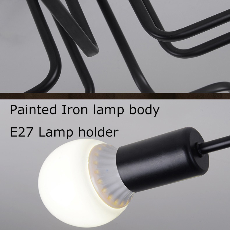 Fitting Lampu Plafon LED Minimalis Retro Nordic E27 Cabang 4 - BT260 - Black
