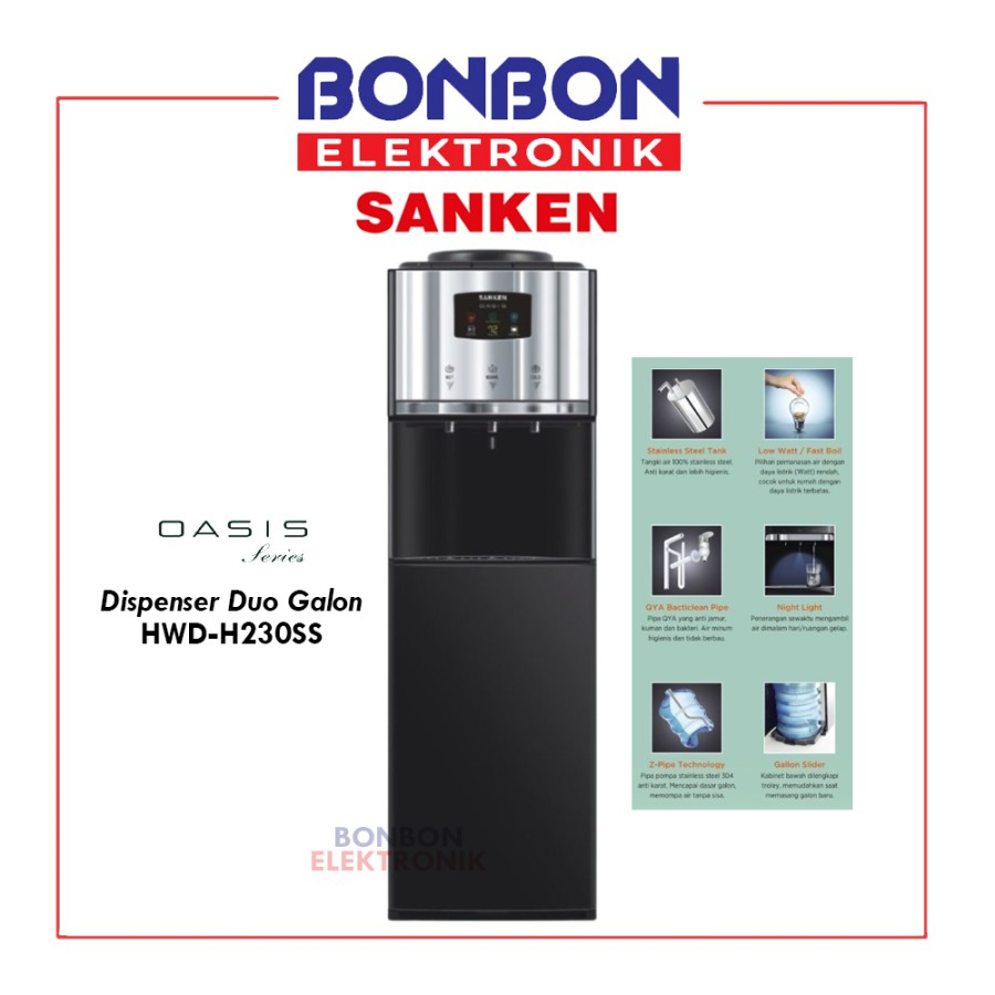 [GOSEND / GRAB] Sanken Dispenser Duo Galon HWD-H230SS Oasis Stainless