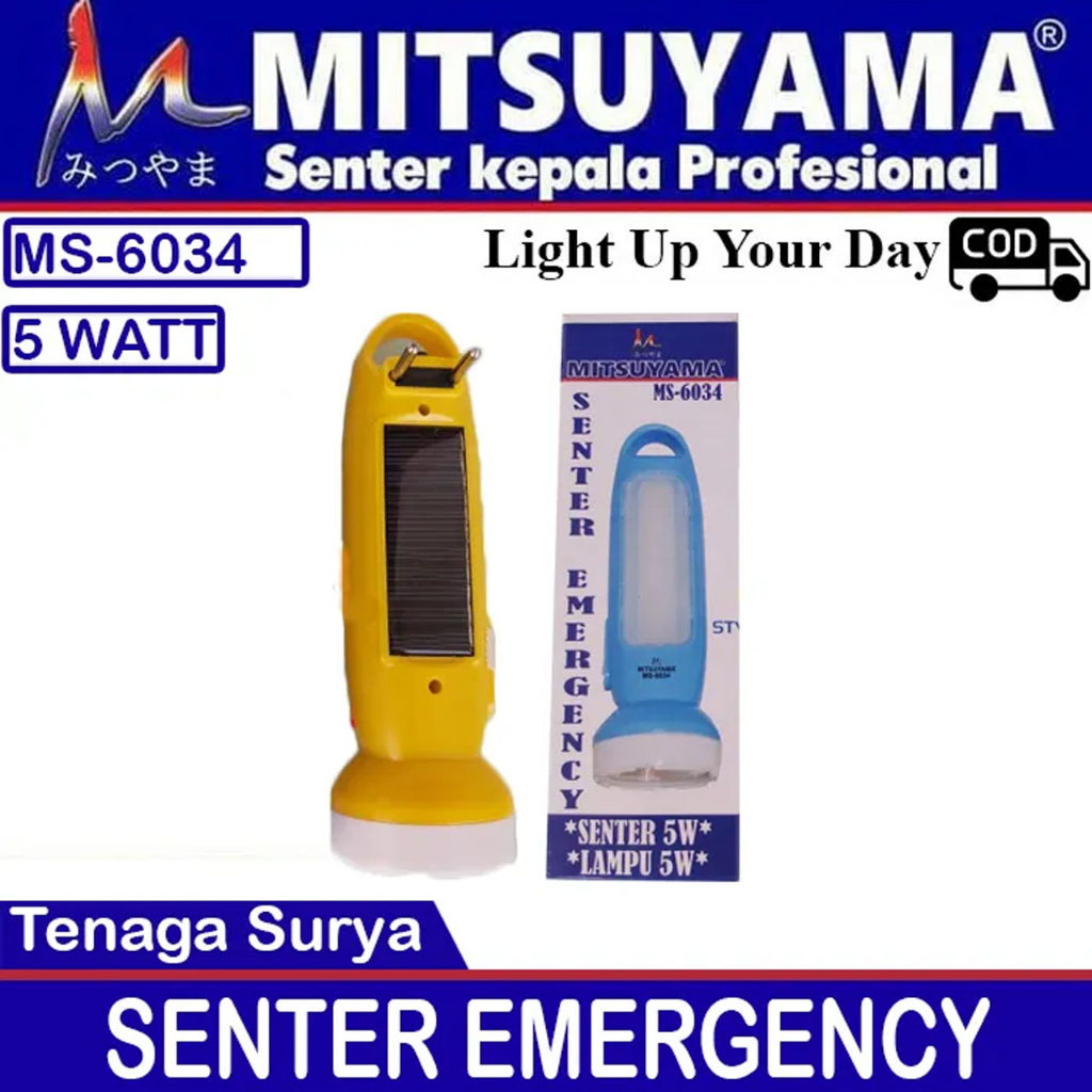 Senter Tangan Tenaga Surya - Senter LED Emergency Senter Tangan Mitsuyama MS-6034 MS6034 MS 6034