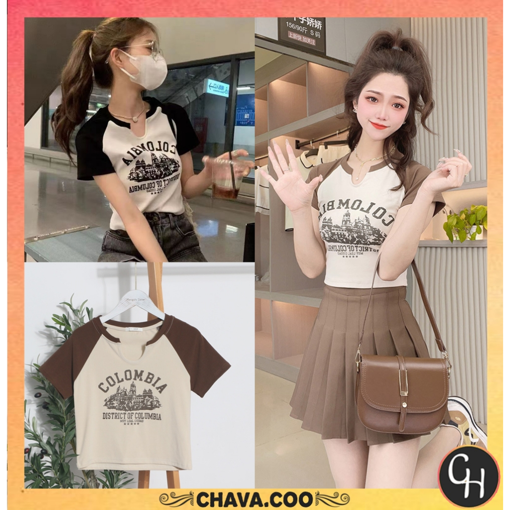 CHAVA | BJ984 Baju Atasan Rajut Crop Top Colombia Wanita Kekinian Fashion korean