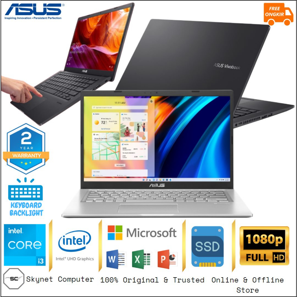 ASUS VIVOBOOK A1400EA INTEL CORE i3 1115G4 RAM20GB SSD256GB FHD WINDOWS 11 DAN OFFICE 2021 ORIGINAL