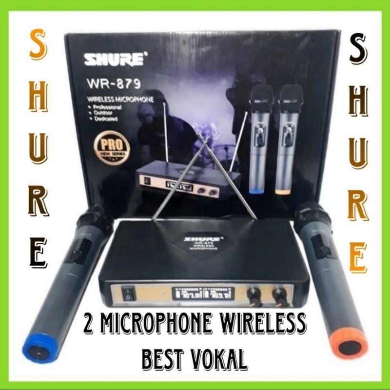 Mic Wireless SHURE WR 879 Display Digital 2 Mic Pegang Bisa jarak Jauh