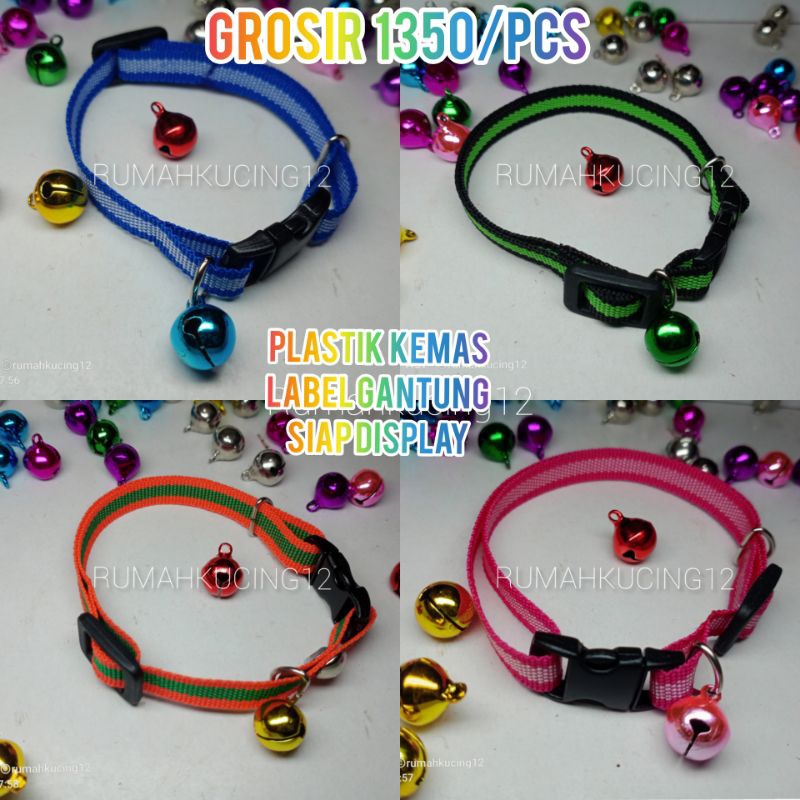 KALUNG KUCING DAN ANJING LONCENG BERBUNYI /motif garis/webing