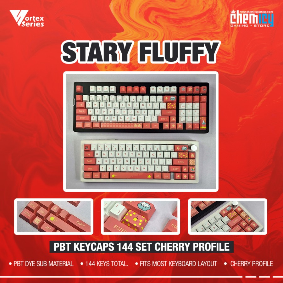 Vortex Series Stary Fluffy PBT Dye-subs Keycaps 144 Set Cherry Profile