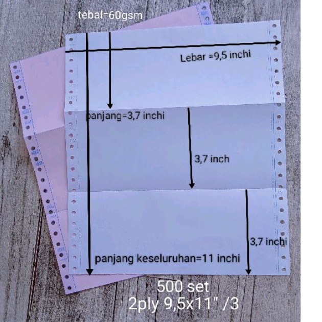 

kertas continous form 500set 2ply 9.5x11" dibagi 3