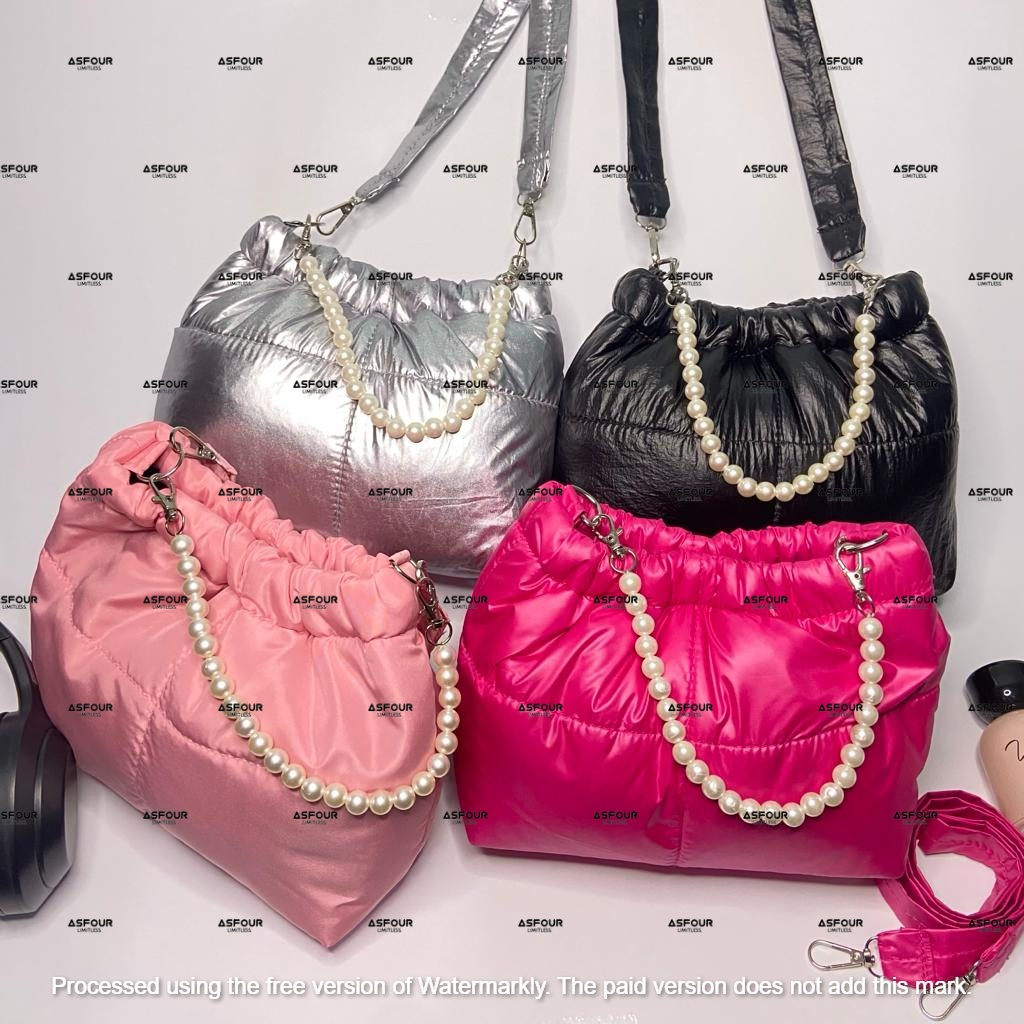 Hellen Bag Tas Wanita Serut Mutiara Tas Hand Bag Sling Bag PArasut PVC Puffy
