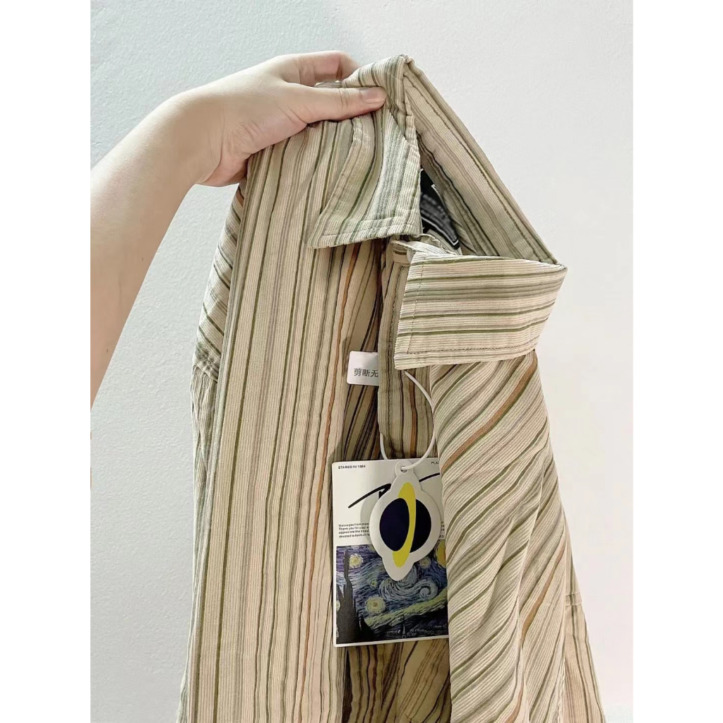 Korean Style Oversize Retro stripe causual baju atasan wanita kekinian premium blouse wanita kemeja wanita lengan panjang