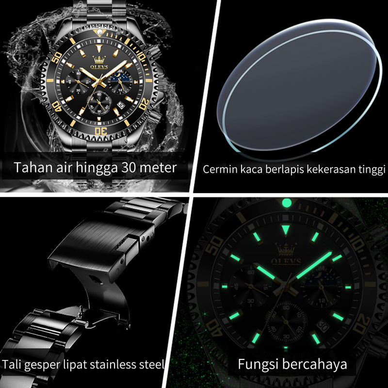 RB OLEVS Jam Tangan Pria Anti Air Original Stainless Steel Bercahaya Kalender Multifungsi Watch 2870