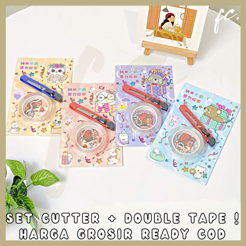 

1 Pack Paket Gantungan Kunci Akrilik + Stiker + Transparant Double Tape + Cutter Pisau Mekanik Motif Karakter Hewan Cute Stiker Travel Set Glitter Waterproof Pastel Jurnal Scrapbook Diary Estetik Decoration Accessories Hampers Bingkisan Anak