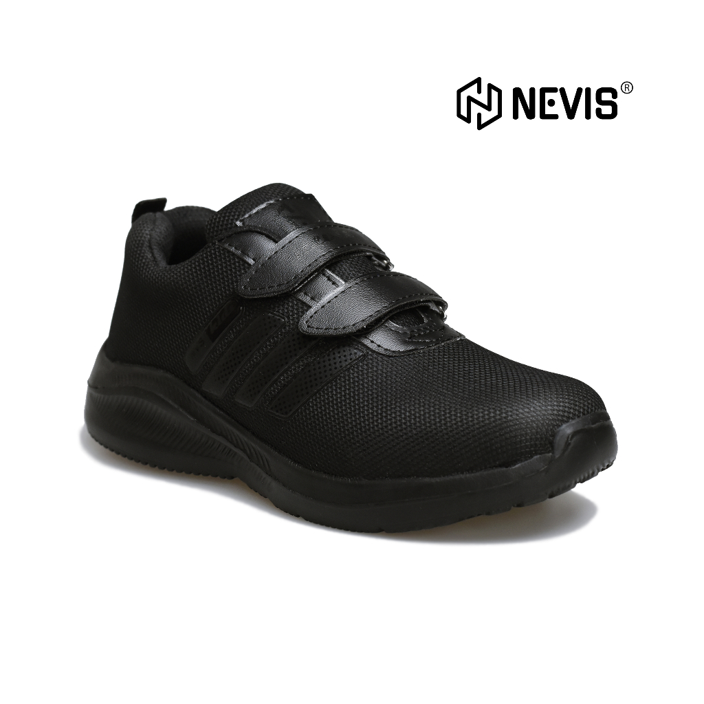 NEVIS Sepatu Anak Sekolah Laki Laki Perempuan 31-38 HUSKY Sneakers Velcro Kretekan Hitam