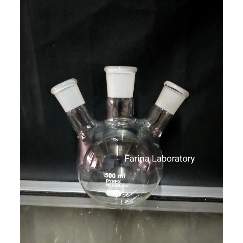 Boiling Flask/Labu Didih 500ml 3 leher Alas bulat Pyrex Class A