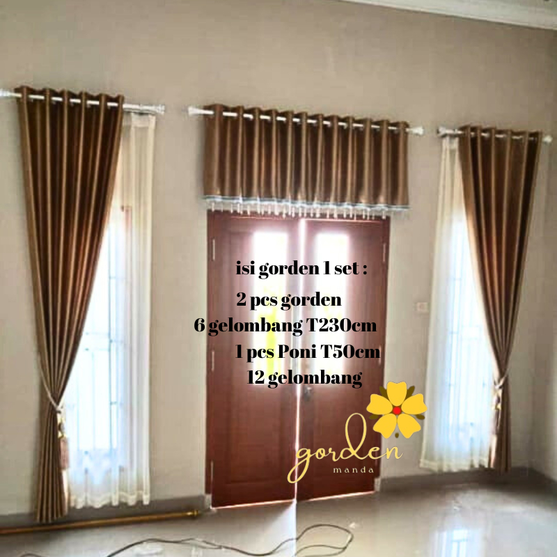 Paket 2 gorden 1 poni buat ruang tamu jendela dan pintu kamar blackout import premium tidak tembus c