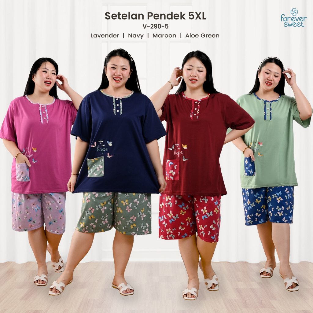 RM018 3/4 FOREVER 5XL Setelan Pendek Merek Forever Sweet Grosir Baju Tidur Piyama Wanita dewasa terb