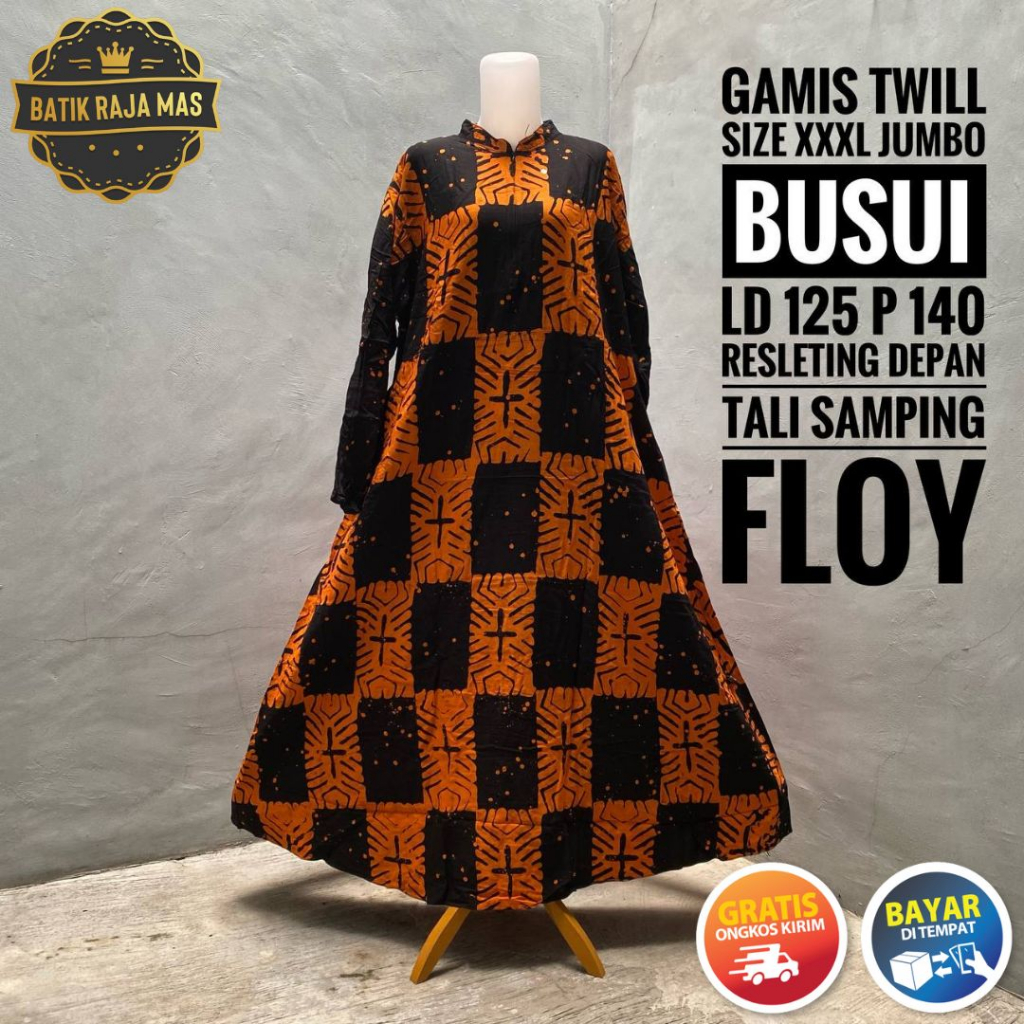 Gamis Wanita Dewasa Busui Friendly Jumbo Syari Lebaran Twill Ori Pekalongan Motif Batik Abstrak Baju