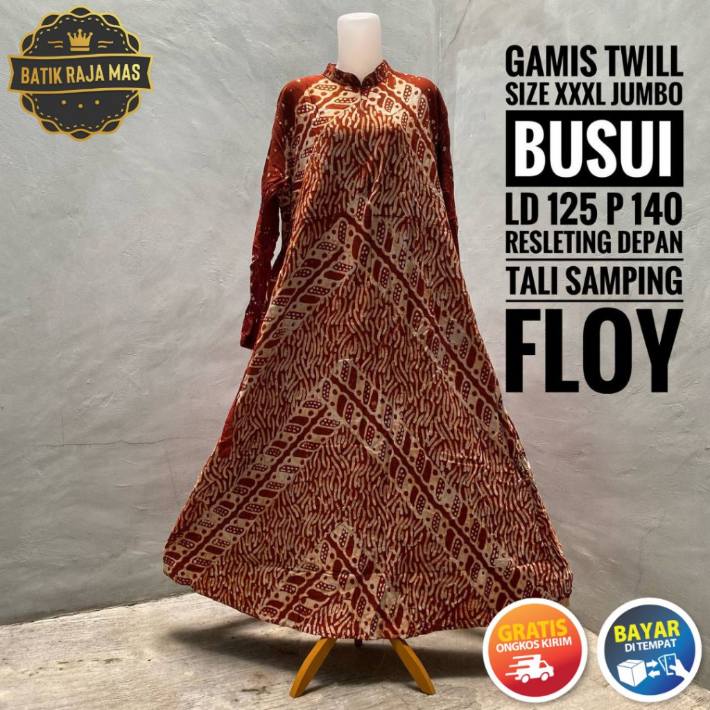Gamis Twill Ori Pekalongan Jumbo Wanita Dewasa Busui Friendly Resleting Depan Motif Batik Abstrak Sy