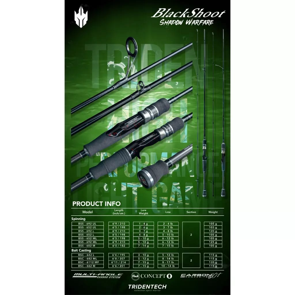 Joran Tridentech Black Shoot Shadow Warfare High Performance Light Game Spinning Rod