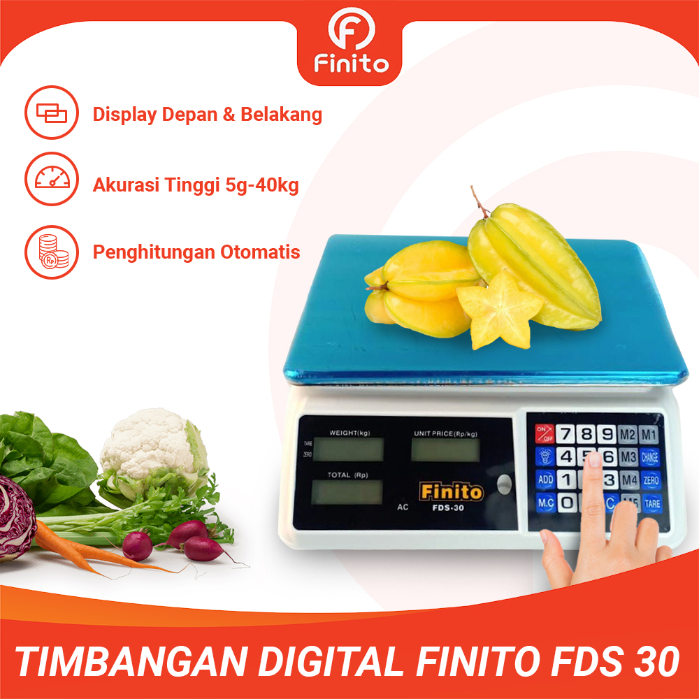 Timbangan Digital 30kg Double Display/Timbangan Buah Finito FDS30 dus hitam, Garansi 1 Tahun