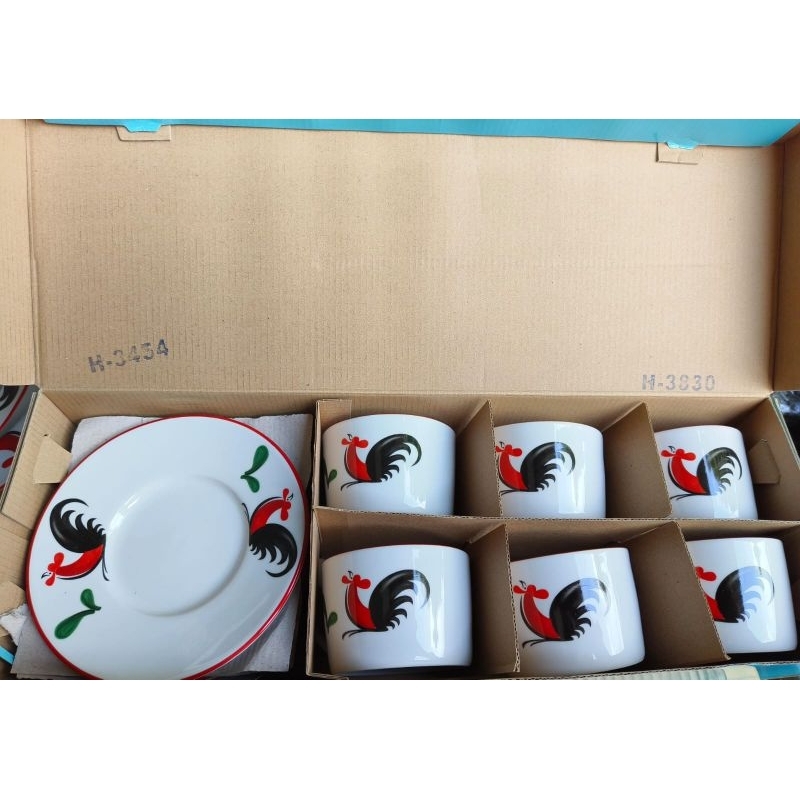 Cangkir Set Sup / Kopi Teh Motif Ayam Jago