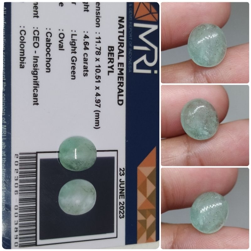 Natural Emerald Beryl Colombia Oval Cab 4,65 ct memo MRI Zamrud Columbia