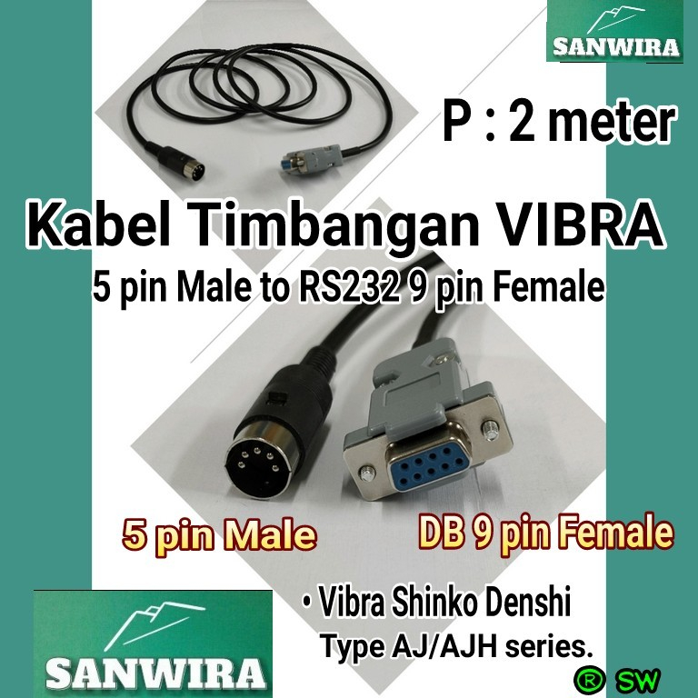 Kabel Timbangan Vibra / Kabel Timbangan Vibra Shinko Denshi 2meter / Kabel Timbangan Din 5 pin male 