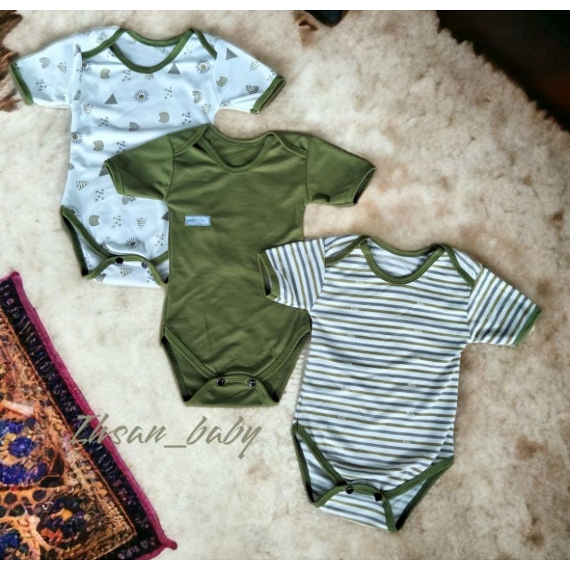 3 pcs jumper pendek bayi seri warna olive