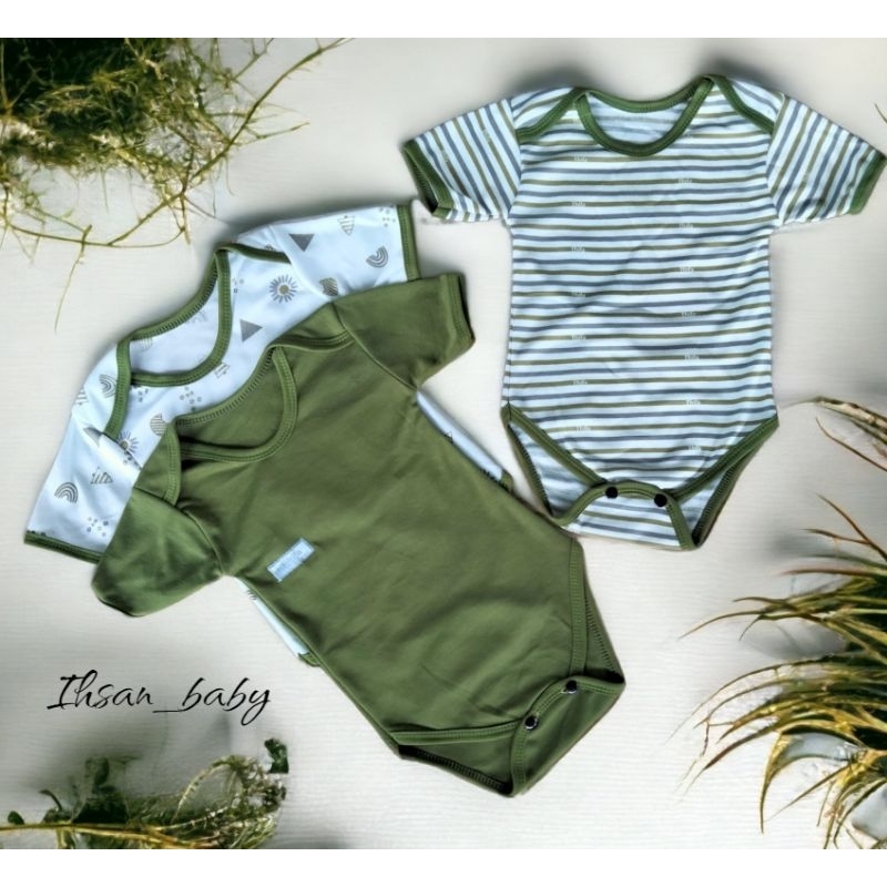 3 pcs jumper pendek bayi seri warna olive