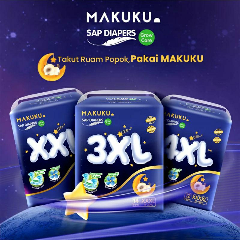 Makuku Grow Care Pants 3XL / 4XL- makuku SAP Diapers  XXXL isi 14 - 4XL isi 12