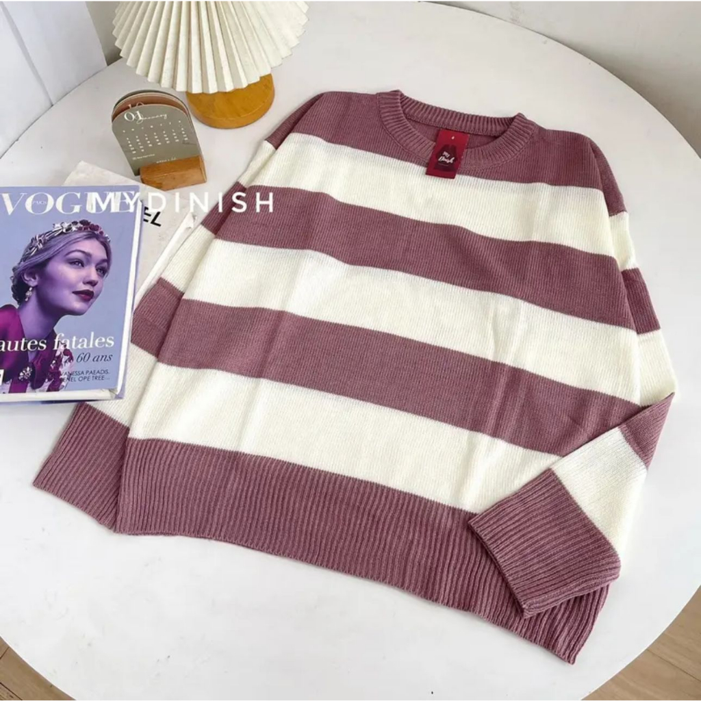 Zelline Official Sweater Rajut Nia Stripe Terbaru