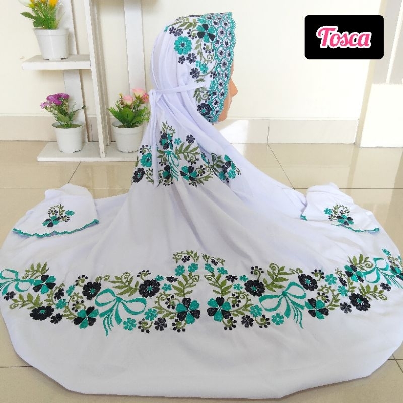 MUKENA LANGSUNGAN BORDIR DEWASA MOTIF PITALOKA MUKENA LAJURAN TERUSAN WARNA PUTIH