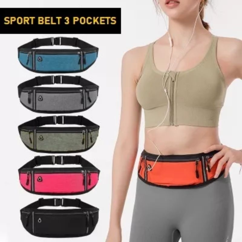 Tas Pinggang Olahraga Sport Belt Tas 3 Pocket Tas HP Pinggang