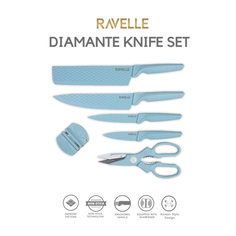 Pisau Set Ravelle - Diamante Knife Set 6 in 1 - White