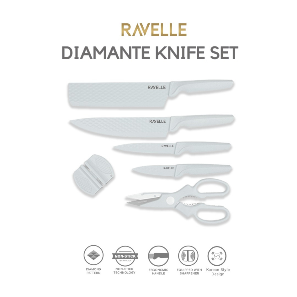 Pisau Set Ravelle - Diamante Knife Set 6 in 1 - Blue