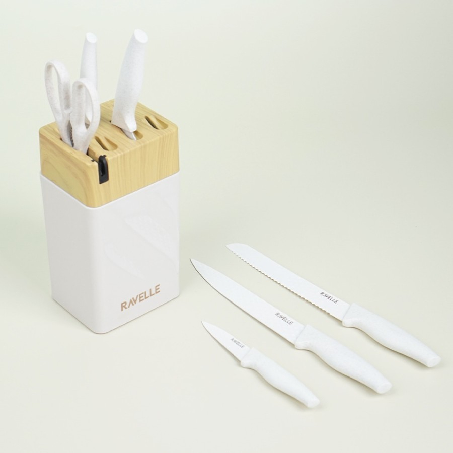 Pisau Set Ravelle - Royal Block Knife Set 7 in 1 - White